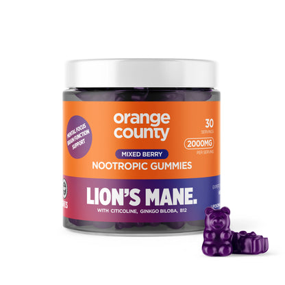 Orange County CBD - Lion's Mane Cognitive Boost Gummies - Mixed Berry Flavour - 30 Servings.