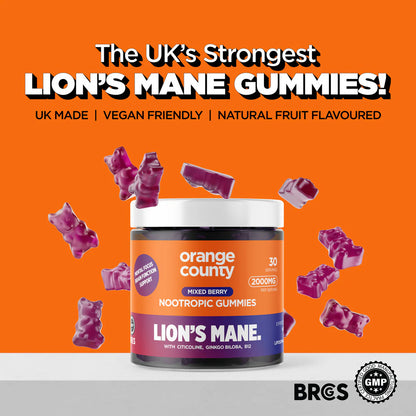 Orange County CBD - Lion's Mane Cognitive Boost Gummies - Mixed Berry Flavour - 30 Servings.